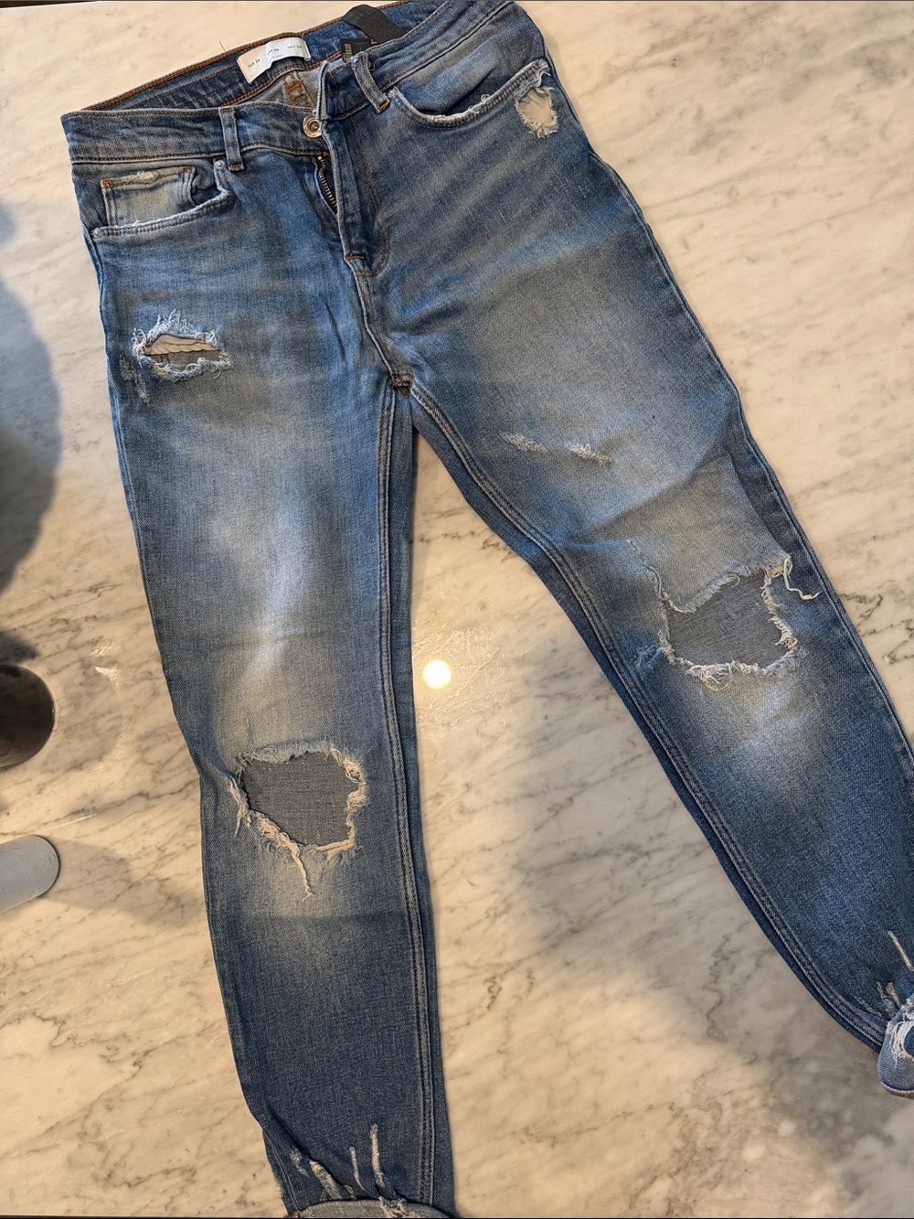 Zara Men's Skinny Ripped Medium Blue Jeans